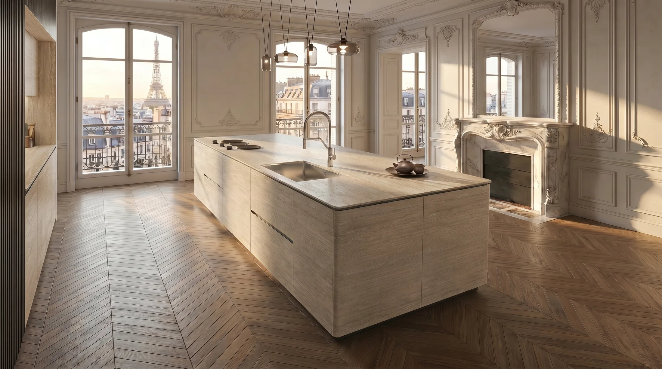 Îlot Baido à joues arrondies, appartement parisien